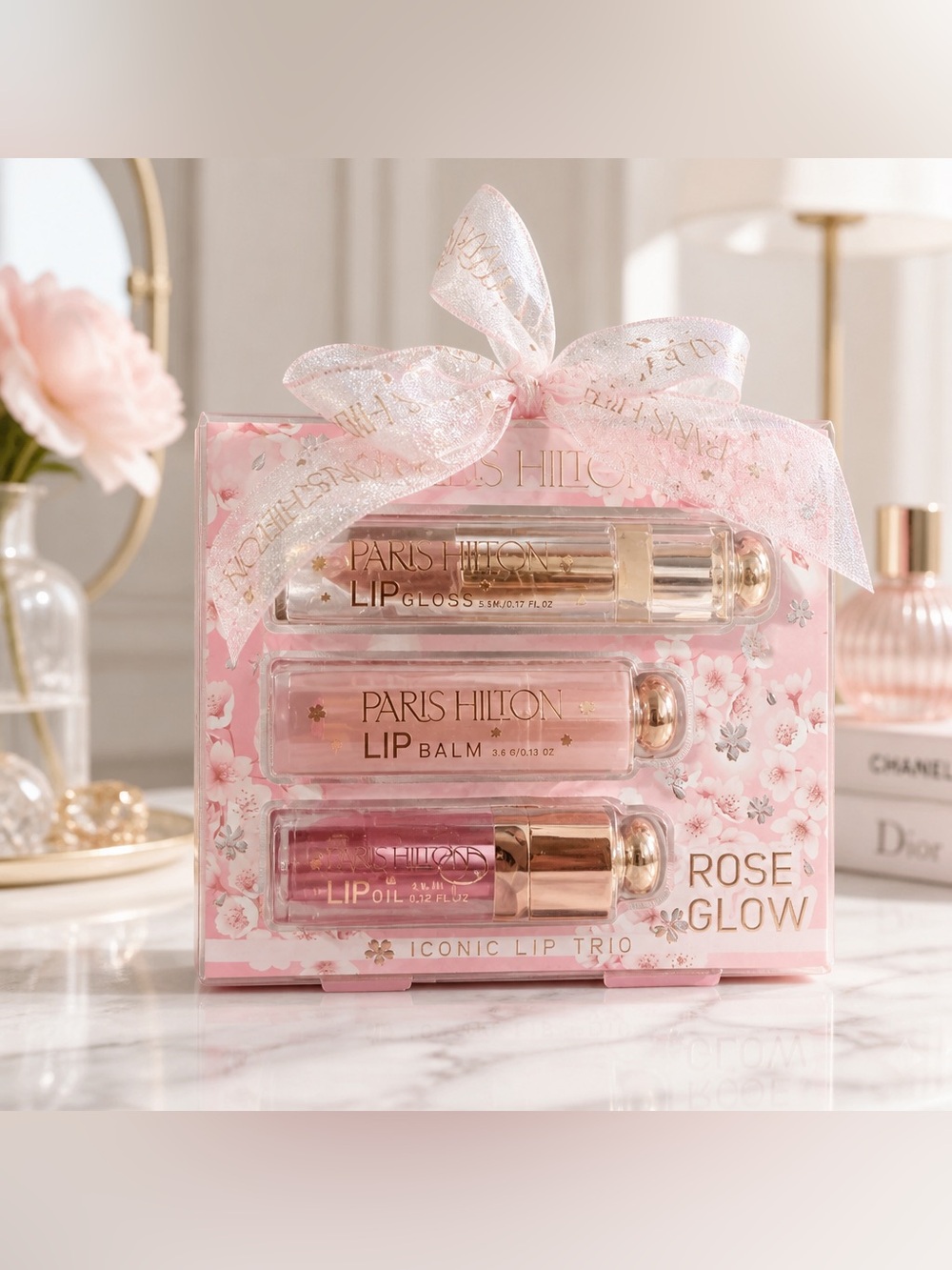 Paris Hilton Rose Glow Iconic Lip Trio Gift Set New